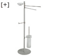 Bright chrome-grey 2-bar towel stand + soap dish + toilet-roll holder + brush holder